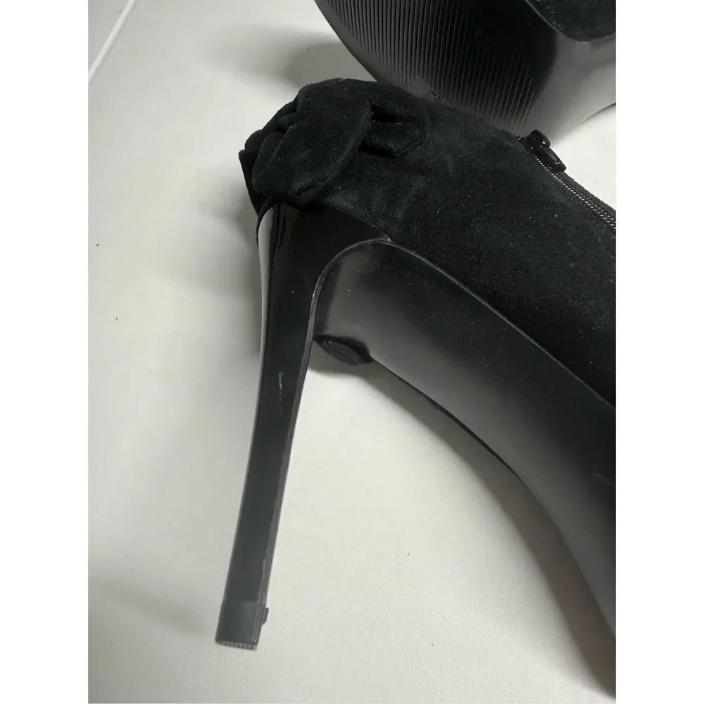 Carlos Santana Crown Fashion Ankle Boots Suede Zip Heel Bow Black Size 8M